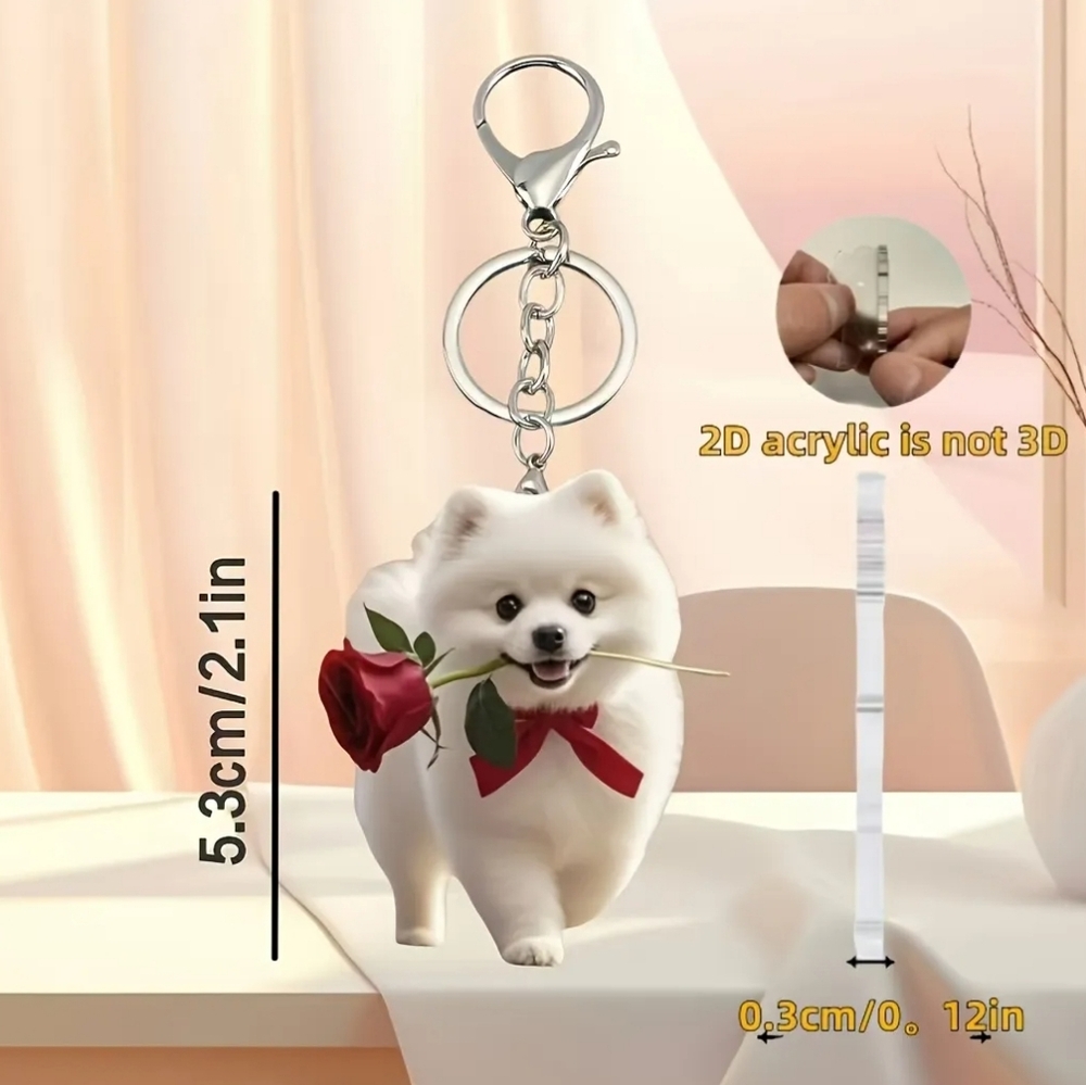 NEW! 2D Acrylic Samoyed with Rose🌹🎀 Keychain/Bag 👜🎒 Charm ~ 🐕🐾 - Picture 3 of 14